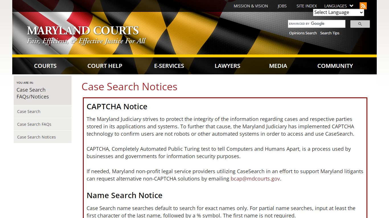 Case Search Notices | Maryland Courts